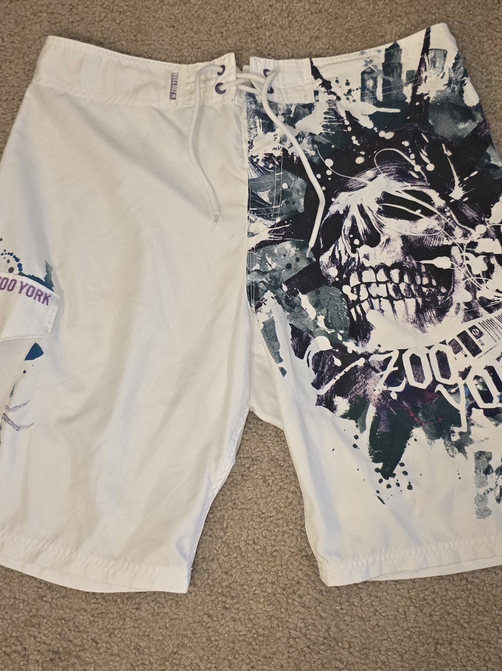 Zoo York Vintage Y2k Skull White Board Shorts Surf
